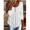 Damen-Bluse mit U-Ausschnitt, langen Ärmeln, Knopfleiste, lässig, weißes T-Shirt, modisch, elegant, Temperament, tägliche Bluse