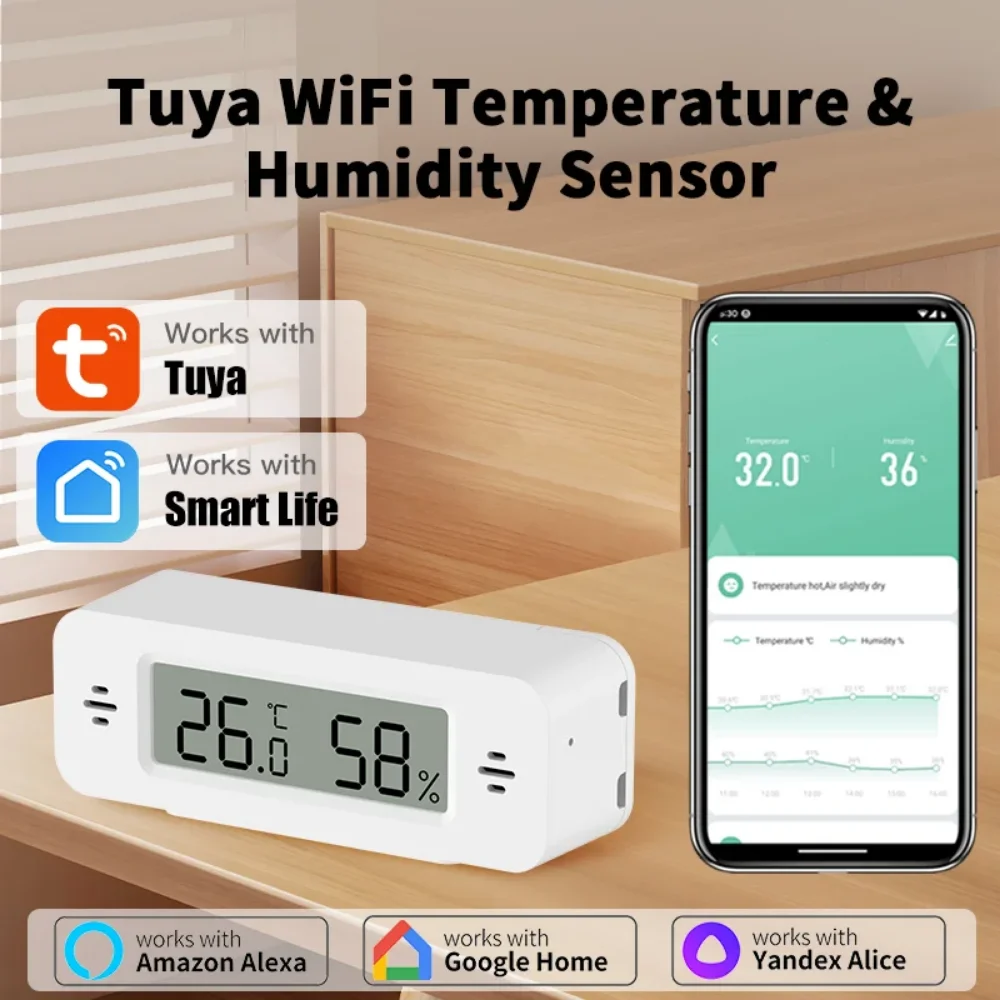 Tuya WiFi Mini Temperatur Feuchtigkeit Für Smart Home Thermometer Hygrometer APP Remote Alarm Arbeit mit Google Home Yandex Alexa Image