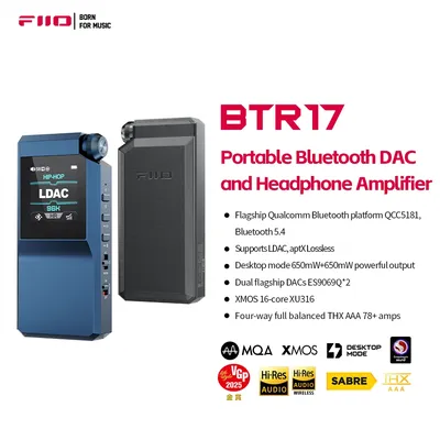 FiiO BTR17 Headphone Amp Bluetooth 5.4 Receiver with LDAC/aptX Lossless support, Hi-Res Portable DAC 768K/32Bit DSD512