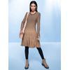 Strickkleid HEINE "Strickkleid", Damen, Gr. 38, Normalgrößen, gelb (camel, schwarz, gestreift), Strick, 50% Baumwolle, 50% Polyacryl, gemustert, mehrfarbig, gestreift, kurz, Rundhals, Langarm, Kleider
