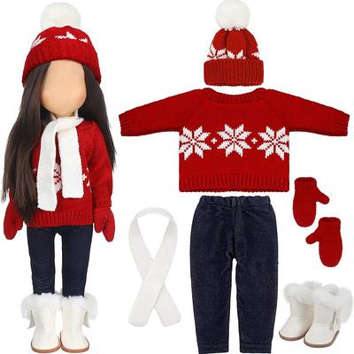 Christmas 18 Inch Doll Clothes and Accessories Winter Doll Outfits Set Sweaters Trousers Hats Shoes for 18 Inch Doll Gifts(WITHOUT DOLL)