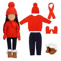 Weihnachtskleidung und Accessoires für 18-Zoll-Puppen, Winter-Puppen-Outfits-Set, Pullover, Hosen, Mützen, Schuhe für 18-Zoll-Puppen, Geschenke (ohne Puppe)