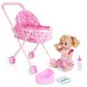 Doll Stroller - Metal Fold Up and Down Umbrella Stroller for Realistic Pretend Play Pink