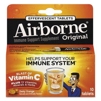 Airborne Immune Support Effervescent Tablet, Zesty Orange, 10/Box, 72 Boxes/Carton (ABN30004CT) Case of 72 Boxes Airborne® Medicines