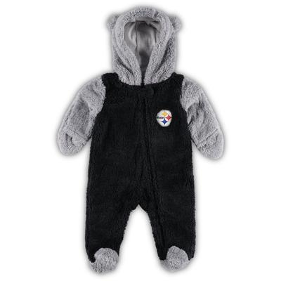 Schwarz/Grau Pittsburgh Steelers Game Nap Teddy Fleece-Wimpel mit durchgehendem Reißverschluss für Neugeborene und Kleinkinder Image