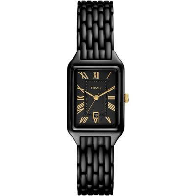 Quarzuhr FOSSIL "RAQUEL", schwarz (schwarz, schwarz), Armbanduhren, Damen, Armbanduhr, Damenuhr, Lederarmband, analog, Tag, Türkis Image