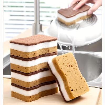 TEMU 5/10/20pcs Brown -layer Double-sided Double-effect Waist Magic Wipe Powerful Stain Removal Kitchen Bathroom Bathtub Floor Special Dishwashing Sponge Wipe Image