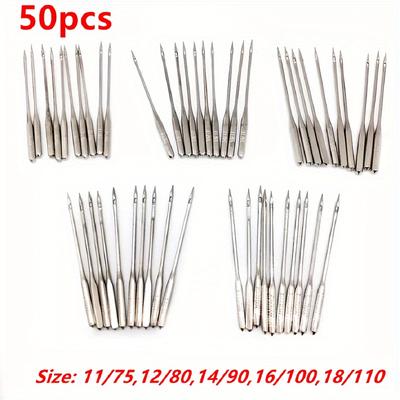 TEMU 50pcs 5 Sizes 11/75,12/80,14/90,16/,18/110 For Singer, Brother, Home Sewing Machine Universal Sewing Machine Needles Image