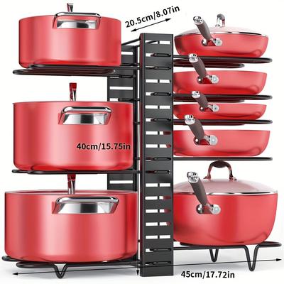 TEMU Adjustable 8-tier Kitchen Organizer Rack - Rust-proof Iron, Space-saving Under Cabinet Storage For Pots And Pans Image