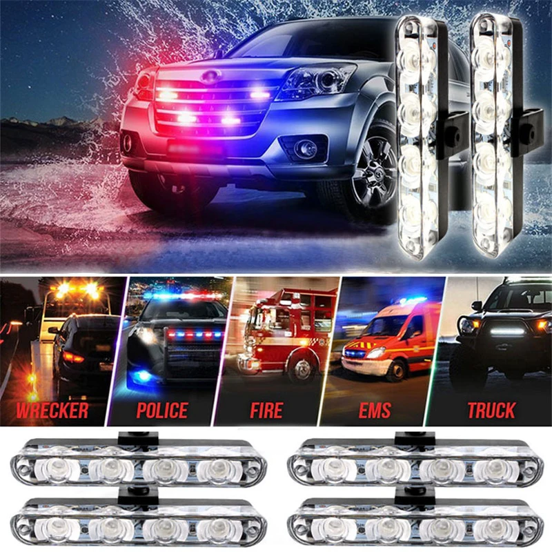 Luci stroboscopiche di emergenza della griglia anteriore dell'auto luce di avvertimento a LED luci della polizia automatica 12V Flash 4 In 1 rosso blu per Auto camion Van SUV