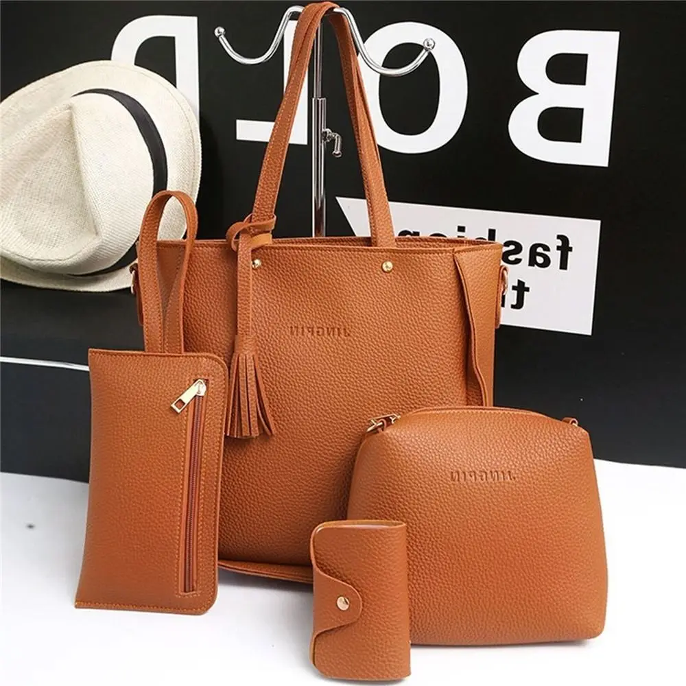 Sac à bandoulière en cuir de grande capacité pour femmes et filles, sac à main initié, portefeuille, sacs à main portables, mode décontractée, nouveau, ensemble de 4 pièces