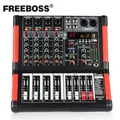 FREEBOSS Console di missaggio a 4 canali mono Bluetooth USB 99 Mixer audio effetto DSP Tavolo audio 48V con AUX per Dj Karaoke MINI4