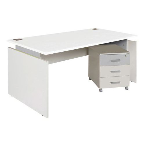Pack Linéo Bureau Droit 160 + Caisson 3 Tiroirs Blanc/alu - Simmob