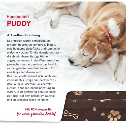 Puddy wasserdichtes Hundebett 70x130x5 cm Polyurethanschaum mit waschbarem Bezug Braun/Gold - FDM