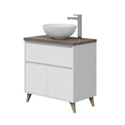 Bodenstehender Badezimmerschrank 80 cm glänzend weiß und Ulme mit Waschbecken - Viborg - Glänzendes Image