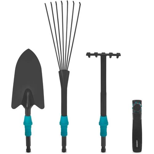 Gartengeräte-Set 3-in-1, V-Fix-System Laubrechen, Schaufel und Handrechen