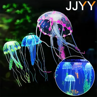 JJYY Artificial fluorescent jellyfish underwater luminous decoration aquarium landscaping fish tank