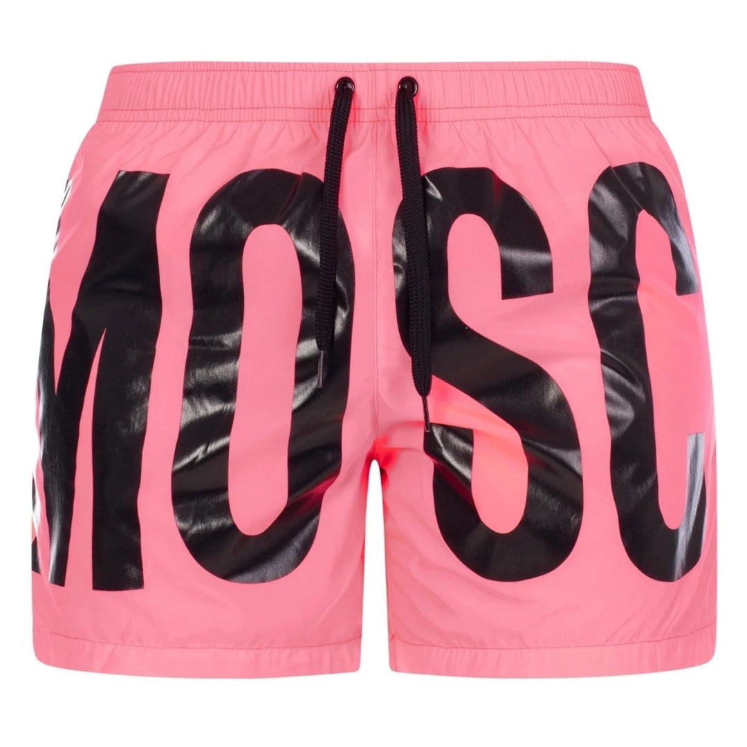 Rosa kurze Badeshorts mit Print-Logo der Marke Moschino Image