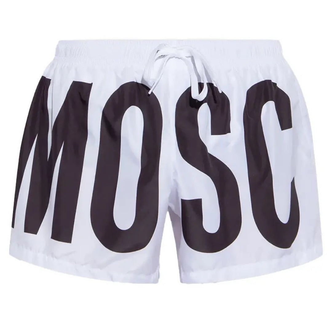 Moschino Brand Print Logo Weiße kurze Badeshorts Image