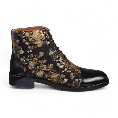 Justin Reess Herren-Oxford-Stiefeletten aus schwarzem Leder mit Blumenmuster - Adam