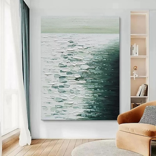 dipinti astratti di onde verdi su tela grande dipinto fatto a mano di onde oceaniche strutturate arte di onde oceaniche blu e bianche arte murale costiera pittura a olio su tela opera d'arte astratta