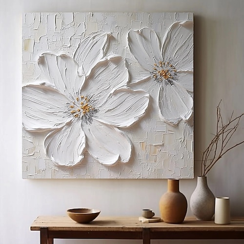 dipinto a mano dipinto a olio dipinto a mano 3d grande fiore bianco dipinto a olio su tela dipinto acrilico originale dipinto con texture pesante paesaggio astratto arte murale decorazione murale