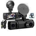 Telecamera per auto con 3 canali Wi-Fi, DVR per auto da 2 pollici con telecamera posteriore, visione notturna, telecamera anteriore interna 1080p e telecamera posteriore