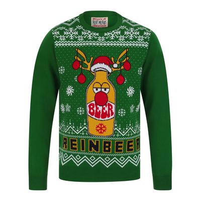 Jumpers Men's Beer Novelty Knitted Christmas Jumper in Christmas Green - Merry Christmas / XXL - Tokyo Laundry