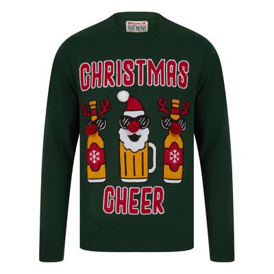 Jumpers Men's Christmas Cheer Novelty Knitted Christmas Jumper in Holly Green - Merry Christmas / M - Tokyo Laundry