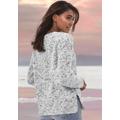 V-Ausschnitt-Pullover BUFFALO, Damen, Gr. 40/42, grau (grau, creme), Strick, Obermaterial: 100% Polyester, meliert, modisch, figurumspielend hüftlang, tiefer V-Ausschnitt, Langarm Strickbündchen, Pullover, aus weichem Chenille, Strickpullover,...