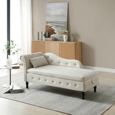 Velvet Upholstered 60-Inch Chaise Lounge with Solid Wood Legs for Indoor Use