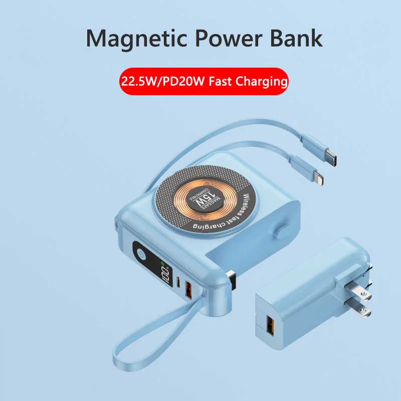 Power Bank Magsafe da 20000 mAh Powerbank a ricarica rapida da 22,5 W con cavo Spina CA per iPhone 15 16 12 Xiaomi Samsung Huawei Poverbank