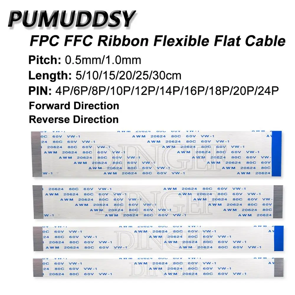 10 teile/los fpc ffc band flexibles Flach kabel 4/6/8/10/12/14/16/18/20 Stift abstand 0,5mm 1,0mm a-Typ b-Typ 10cm 20cm 30cm 5cm ibuw Image