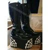 Schwarze Plattform Lack leder Stiefel runde Zehen Punk-Stil Schnürung Mode lässig Design für Damenschuhe 2024 Zapatos Para Mujere