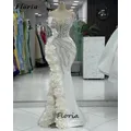 Weiße Blumen geschlitzte Abendkleider maßge schneiderte transparente Hals Frauen Ballkleid elegant afrikanische Dubai Perlen Hochzeits feier Kleider
