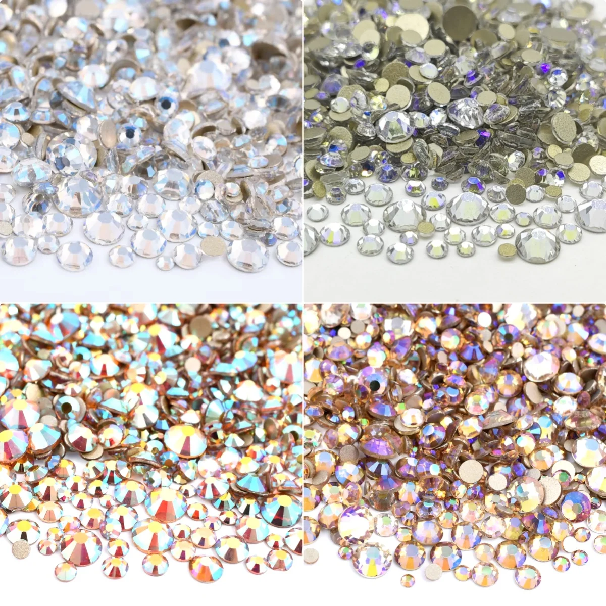 A3 Golden Bottom Glas Non-Hotfix Flatback Strasssteine Mix Größe SS4-SS20 Mondschirm/Sommer für Nail Art Kleidung Schuhe Taschen DIY