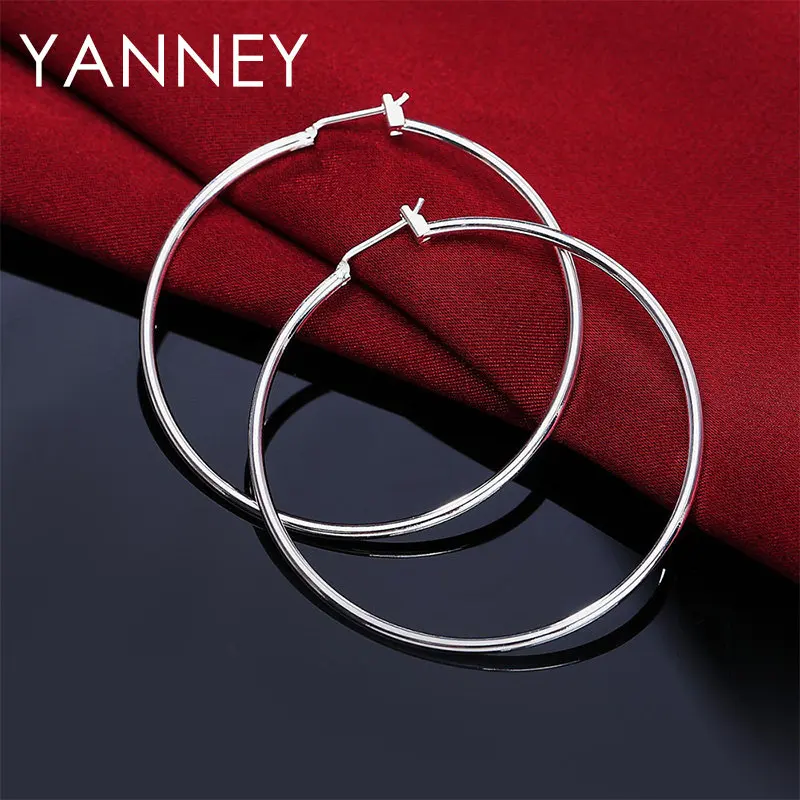 925 Sterling Silber Ohrringe Frau Mode 50 MM Einfache Kreis Ohrringe Für Verlobung Schmuck Hip Hop Mädchen Geschenke Großhandel
