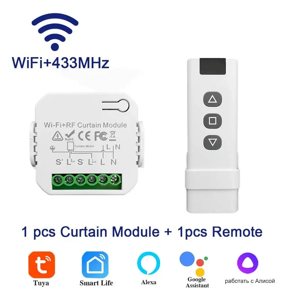 WiFi Verbunden Rollladen Schalter Tuya Smart Vorhang Modul Jalousien Motor 433 MHz Fernbedienung Für Alexa Google Hause Image