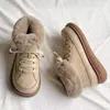 Knöchel-Damenschuhe, runde Zehen-Stiefeletten, Schnürung, elegant, mit niedrigen Absätzen, Schneestiefel für Damen, Schnürsenkel, pelzig, im Angebot von New Rock
