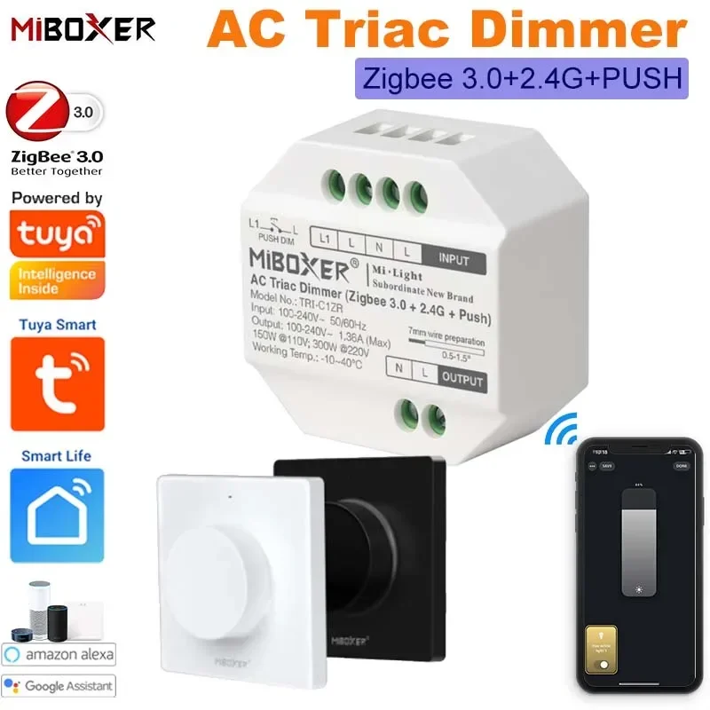 AC100-240V ZigBee 3,0 Triac Dimmer Filament/Halogenlampen Schalter Tuya Smart Life Sprach steuerung Drehtafel Fernbedienung für Alexa Image