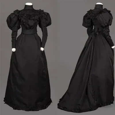 Mittelalterliches Gothic Steampunk Black Mourning Kostüm Viktorianisches Tudor Court Royal Bustle Image