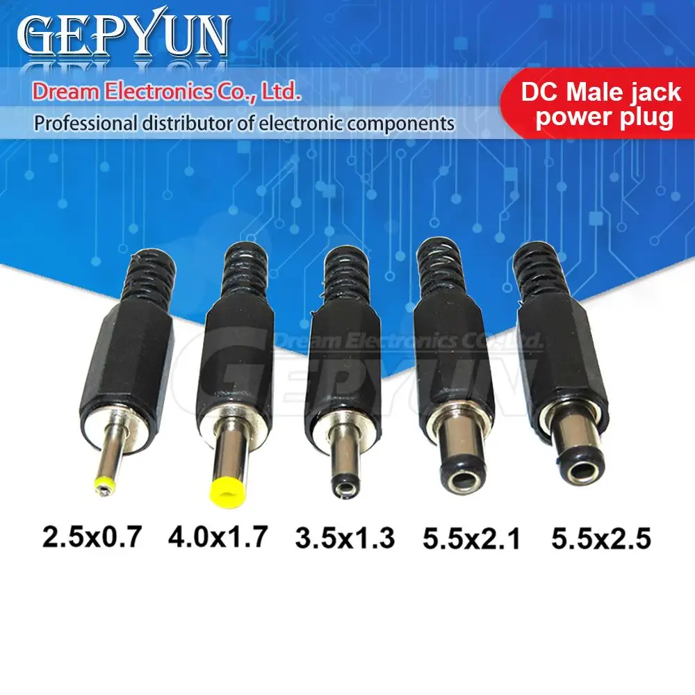 5PCS 2,5x0,7mm 3,5x1,3mm 4,0x1,7mm 5,5x2,1mm 5,5x2,5mm Männlich Jack DC Power Stecker Buchse Jack Adapter Adapter Stecker Image