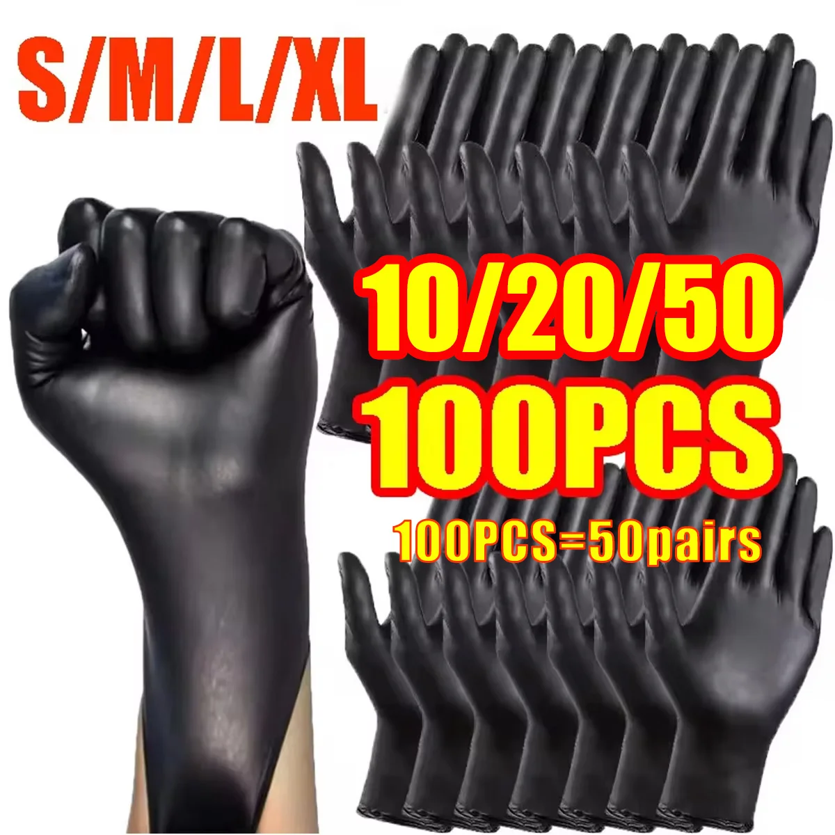 10/20/50/100PCS Verpackt Einweg Handschuhe Schwarz Einweg Handschuhe Haushalt Küche Kochen Werkzeuge Auto Waschen haushalts Reinigung Image