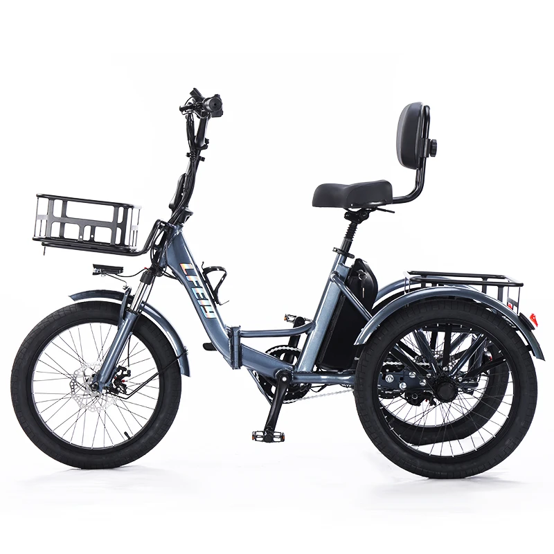 Faltbares elektrisches Dreirad für Damen, Fatbike, elektrisches Dreirad, Fahrrad, 3 Räder, mit Frachtkorb, abnehmbarer Batterie Image