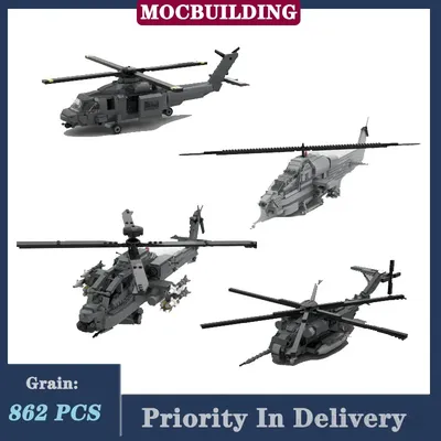 MOC City AH-1 Hubschrauber Junge Spielzeug Modell Baustein Montage AH-64 Flugzeug Geschenk UH-60 Image