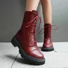 Burgunderrote weinrote flache Schuhe mit runder Zehenpartie, Gothic-Punk-Knöchel-Motorradstiefel für