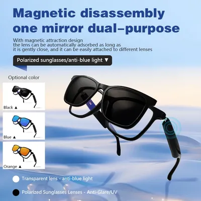 Magnetische Clip-On-Smartbrille für Damen und Herren, polarisierte Sonnenbrille, wasserdicht, offene Ohr-Kopfhörer, Bluetooth-Anruf GS05