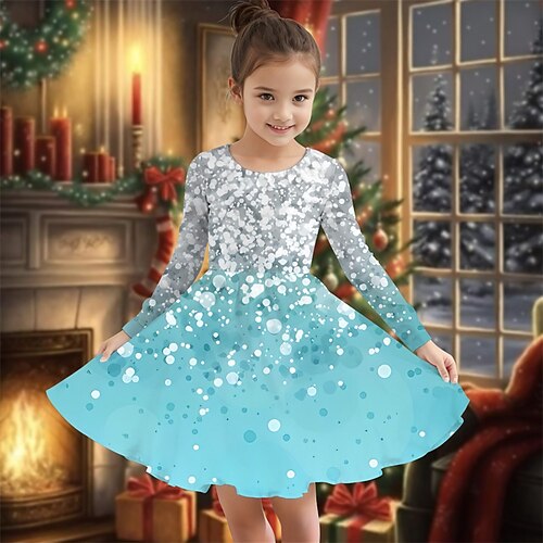 Mädchen' 3D Graphic Kleid Langarm Sommer Frühling Urlaub Täglich Festtage Prinzessin Schön Süß kinderkleidung 4-12 Jahre Casual kleid A Linie Kleid Knielang Regular Fit Image