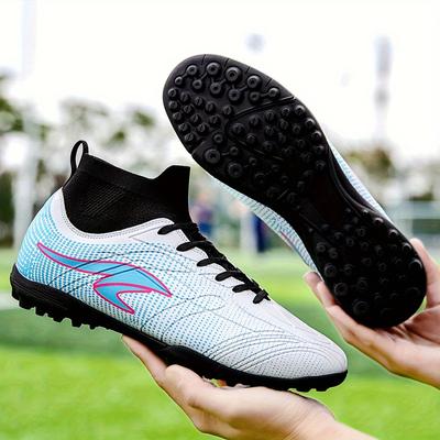 TEMU High-top Professional Tf Soccer Cleats For Women - Non-slip Training Football Shoes With Rubber Sole, All-season Performance, Fabric Upper And Insole, Random Printing Design