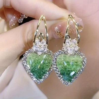 TEMU Love Earrings, Vintage Elegant Heart, Alloy, Rhinestones, Stainless Steel Ear Needle, Everyday Wear Image
